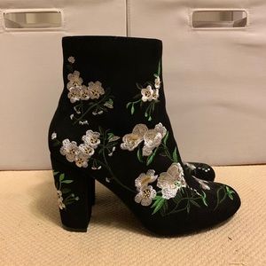 Black floral booties